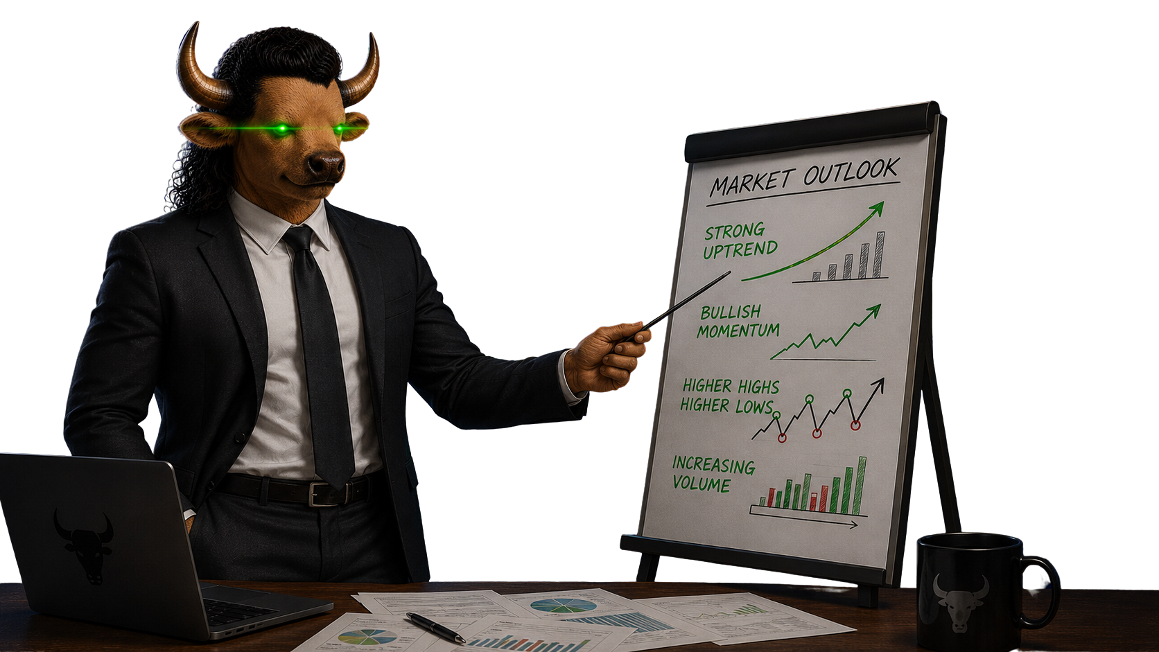 The Bull Market Analyst presenting a market outlook chart on a whiteboard